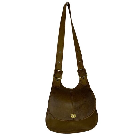 RARE Coach Crescent Shoulder Bag 9235 Pre-Creed Metal Tag Brown Leather 1972-73 - Picture 3 of 15